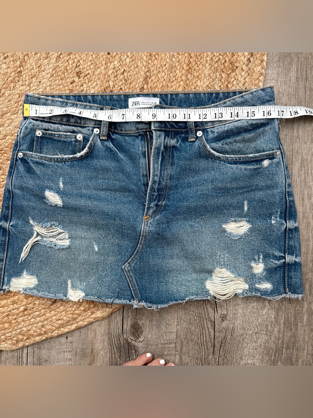 Zara light blue denim skirt with contrast topstitching